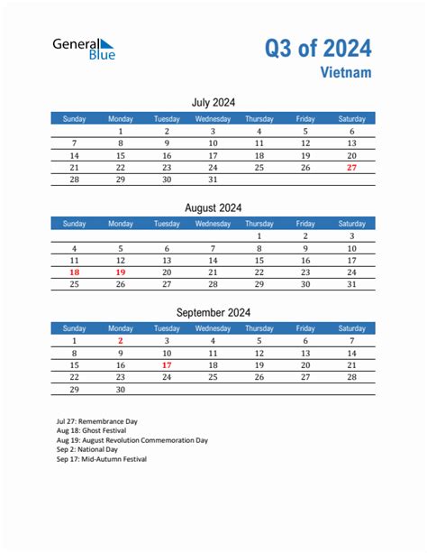 Q3 2024 Quarterly Calendar With Vietnam Holidays
