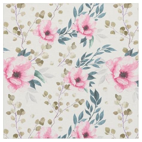 Beautiful Botanical Pink And Green Floral Fabric Zazzle