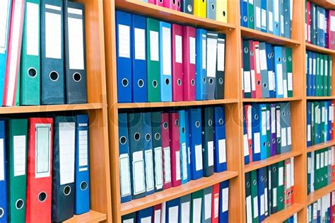 File Folders Standing On The Shelves Stock Photo Colourbox