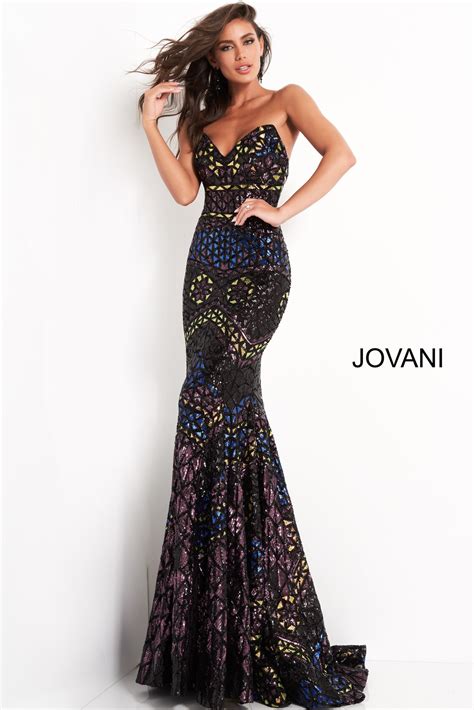 Jovani 04832 Black Multi Sequin Strapless Prom Dress