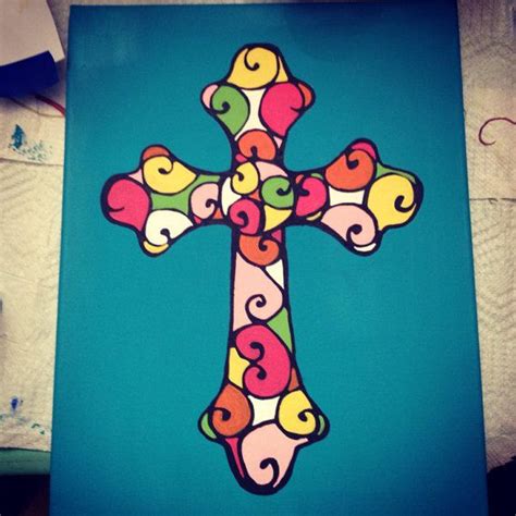 Colorful Cross Canvas Painting Etsy Cross Canvas Paintings Cross