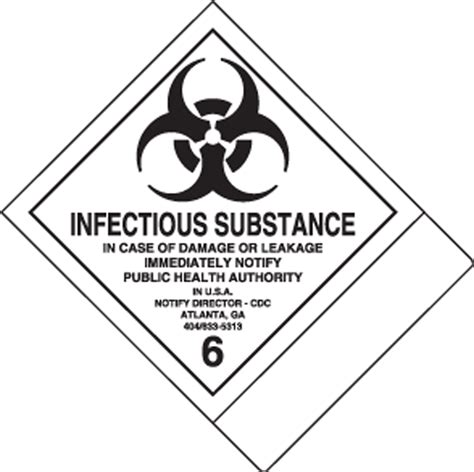 Proper Shipping Name Label Hazard Class 6 Infectious Substance MSS601