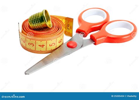 scissors thimble and measuring tape stock images image 25205434