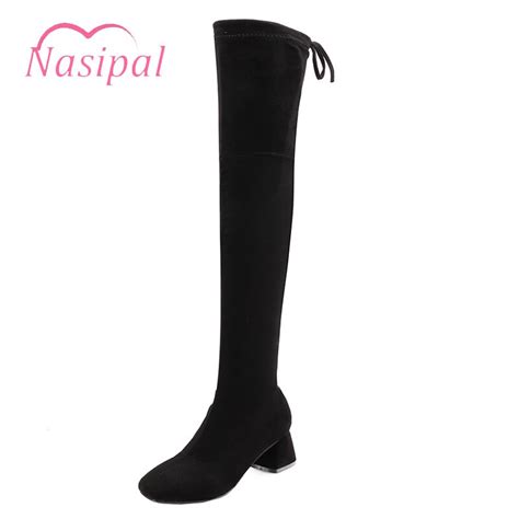nasipal stretch boots lace up thigh high long boots sexy slim elastic botas mujer large size