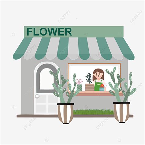 Flat Cartoon Street Florist Shop Trader Elements Character Cactus