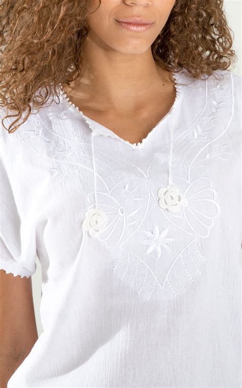 Womens Embroidered V Neck Cotton Top J And Ce