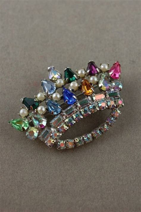 Multi Colored Rhinestones 60s Crown Pin Vintage Jewelry Jewelry