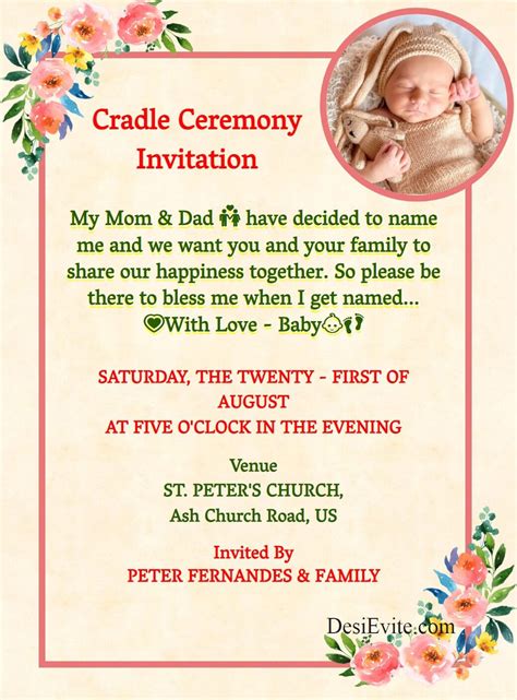 Naming Ceremony Invitation Card Western Style