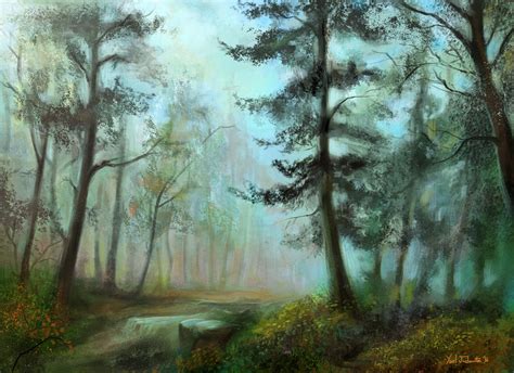 Stream In A Forest Painting Yoel Judowitz Illustration