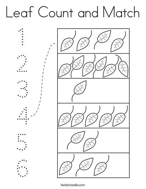 Leaf Count And Match Coloring Page Twisty Noodle Preschool Number