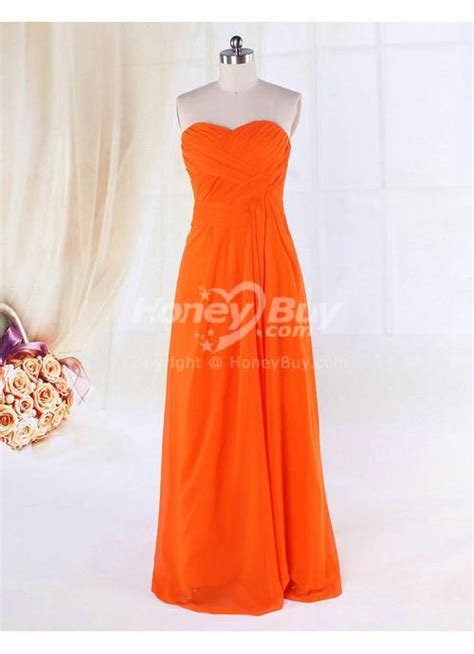 Strapless Sweetheart Floor Length Chiffon Orange Bridesmaid Dress