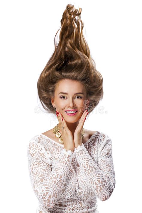Hair Up Young Beautiful Woman With Trendy Glamorous Hairstyle Stock