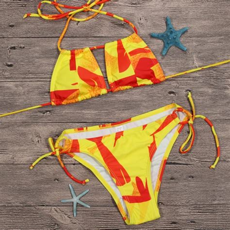 Midou Bikini Sexy Halter Spaghetti Strap Colorful Print Bikini Set