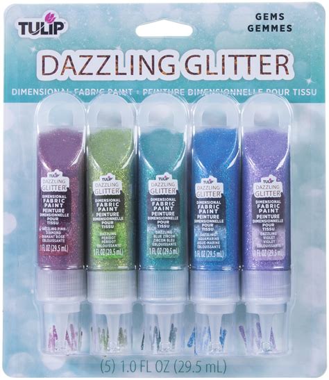 Tulip Dazzling Glitter Dimensional Fabric Paint 2oz 5pkg Gems