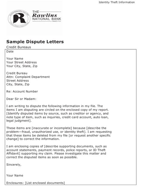 sample credit dispute letter template identity theft