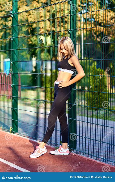 Sport Girl The Girl Is Doing Fitness Exercises Beautiful Young Sports Woman Doing Exercises
