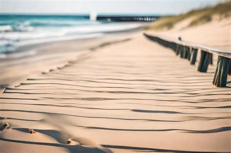 Premium AI Image A Long Stretch Of Sand With A Line Of Footprints In