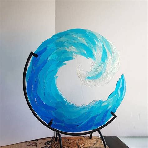 Ocean Wave Fused Glass Sculpture Wowelo