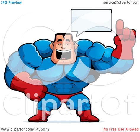 Clipart Of A Cartoon Buff Muscular Male Super Hero Talking Royalty