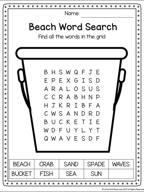 Beach Word Search Free Summer Words Beach Words Kids Word Search