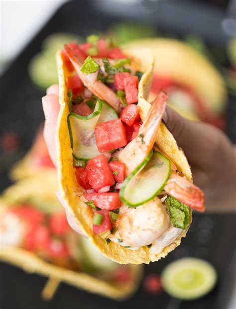 Select rating give marinated shrimp tacos with corn and salsa 1/5 give marinated shrimp remove shrimp from heat source and transfer shrimp to a large platter. Shrimp Tacos with Watermelon Salsa - Kiwi and Carrot