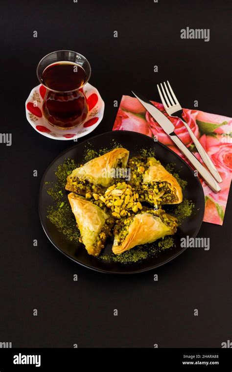 Traditional Turkish Pastry Dessert Is Pistachio Baklava Sobiyet Black