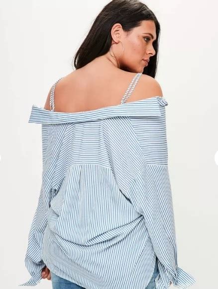 Luxe Daily Luxe Daily Pick Curve Striped Cold Shoulder Shirt By