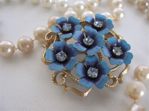 Vintage Avon Blue Enamel Love Blossoms Flower Brooch Pendant Etsy