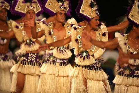 Polynesian Tahitian Dancers Dancing And Performing On Bora Bora