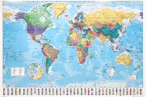 Large Map Of The World Poster 61x91cm Flags Wall Print Picture Chart