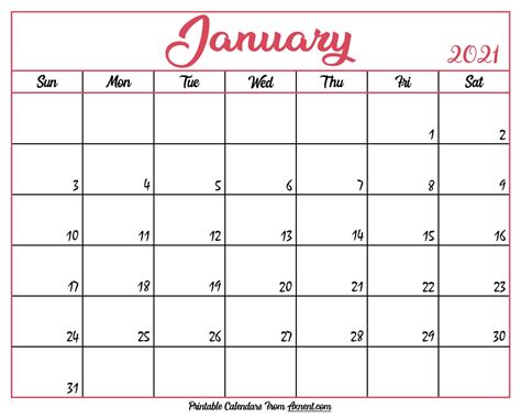 These gorgeous and free calendars will help you stay on track all now, get these printed and start filling out your january to make sure you start off on the right foot. Printable January 2021 Calendar Template - Time Management ...