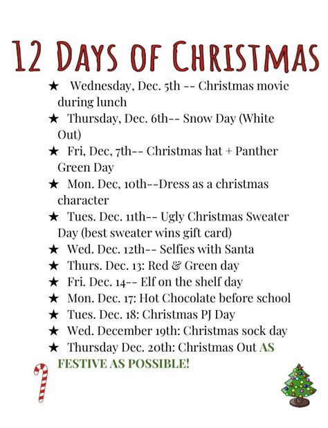 Spirit week ideas for spirit days. 12 Days of Christmas starts TODAY - Panther's Tale