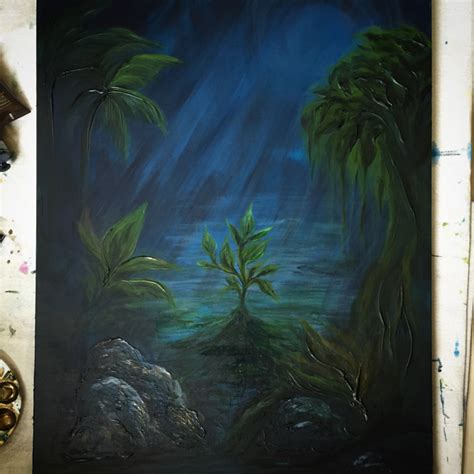 Commission Painting Process And Story Of A Moonlit Jungle Scene