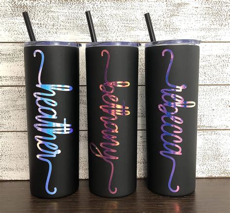 20 Oz Stainless Steel Skinny Tumbler With Personalized Swirl Name Decal