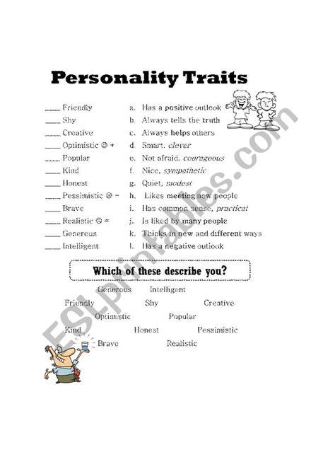 Personality Traits Esl Worksheet By Mandalynn2104
