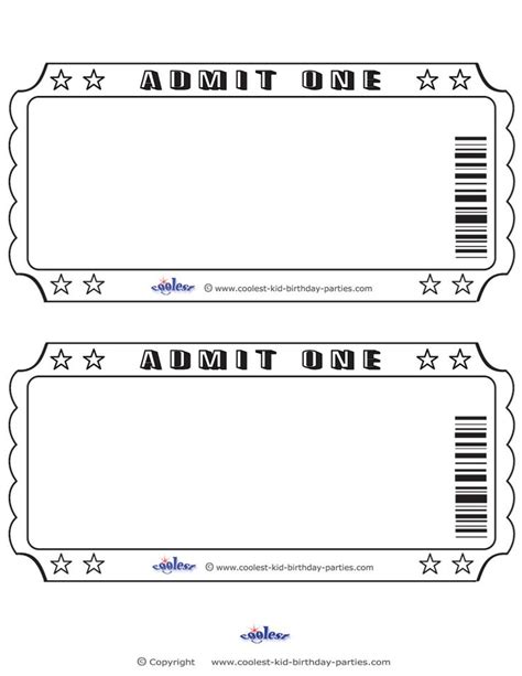 Free Printable Blank Movie Ticket Template
