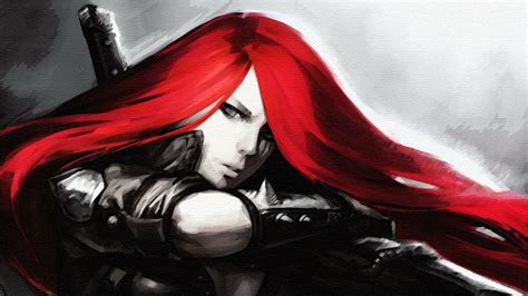 Hd Wallpaper League Of Legends Katarina Drawing Redhead Hd Red Haired