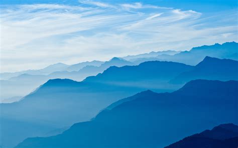 Download 3840x2400 Himalaya Mountains Blue Sky Fog Silhouette