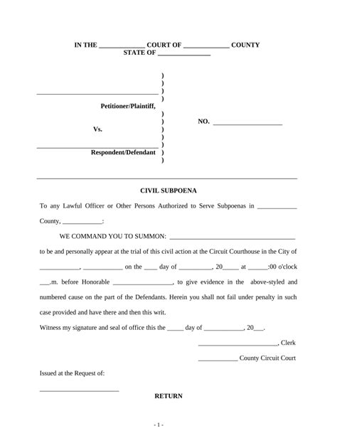 Civil Subpoena Form Fill Out And Sign Printable Pdf Template Signnow