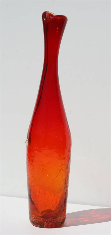 Vintage 1964 Blenko Tangerine Crackle Glass Vase Etsy