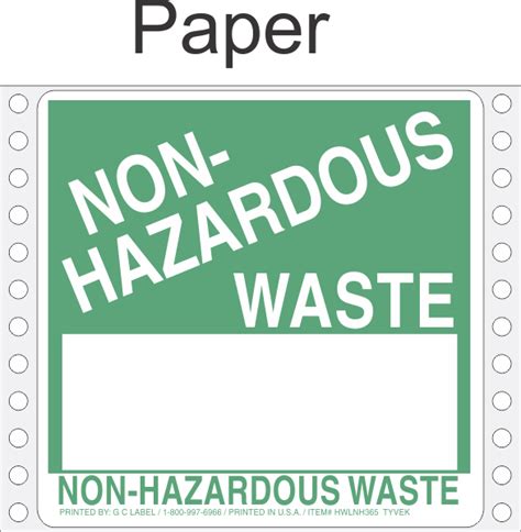 Non Hazardous Waste Paper Labels HWL365P