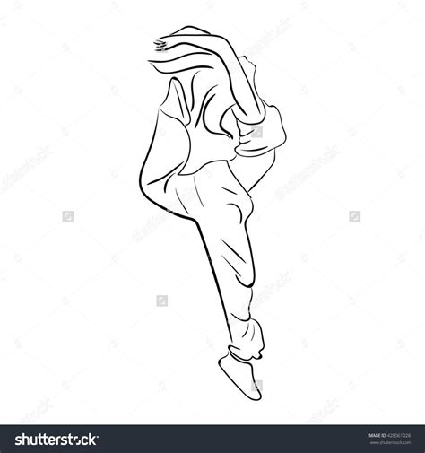Hip Hop Woman Dancer Vector Contour Sketch Isolated On White Background