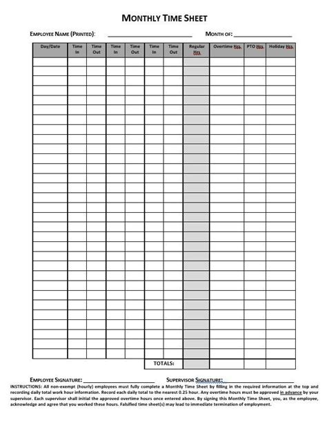 Monthly Timesheet Template Excel Free Download Besttemplatess123