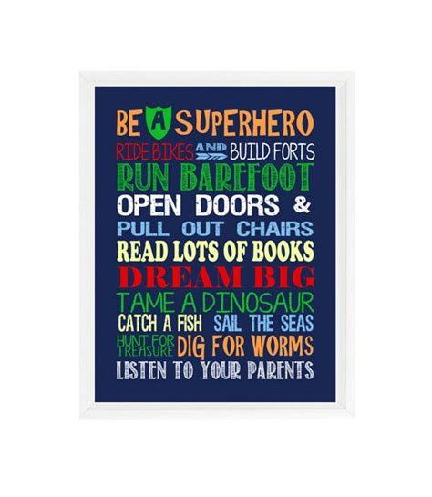Boy Rules Art Print Be A Superhero Rules For Boys Nursery Etsy