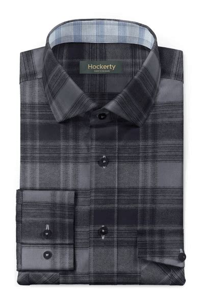Grey Plaid Flannel Shirt With Contrast Collar Hockerty