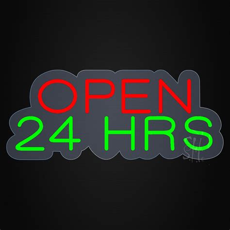 Open 24 Hrs Contoured Clear Backing Led Neon Sign 24 Hours Open Neon