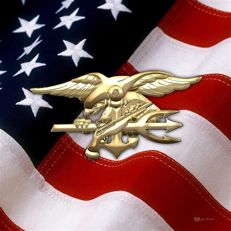 U S Navy S E A Ls Emblem Over American Flag Digital Art By Serge