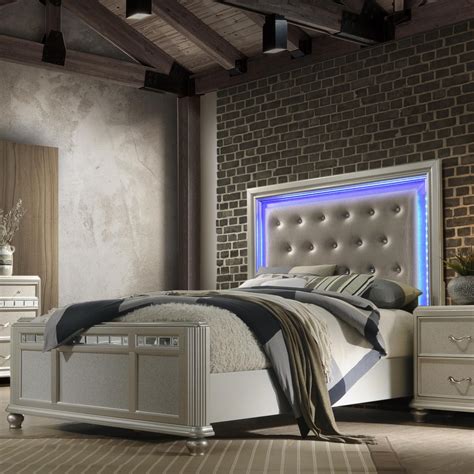 Avalon Kaleidoscope Glam Queen Upholstered Bed With Led Remote Headboard Royal Furniture