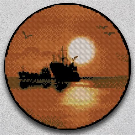 Sunset Cross Stitch Pattern Pdf Easy Seascape Digital Xstitch Etsy