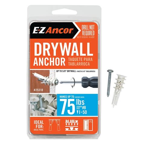 E Z Ancor Twist N Lock 75 Lbs Drywall Anchors 50 Pack 25310 The